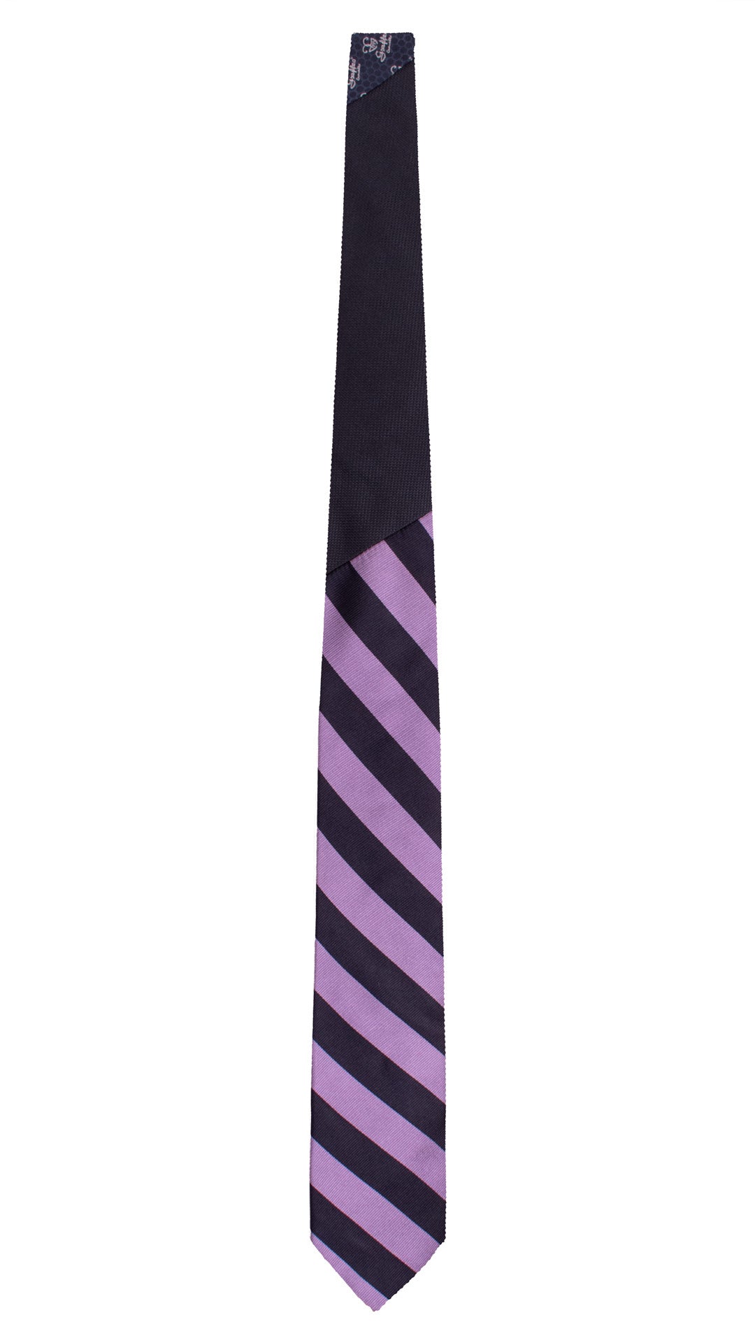Cravatta Regimental di Seta Blu Notte con Righe Viola Nodo in Contrasto Blu N3358 Made in Italy Graffeo Cravatte Intera