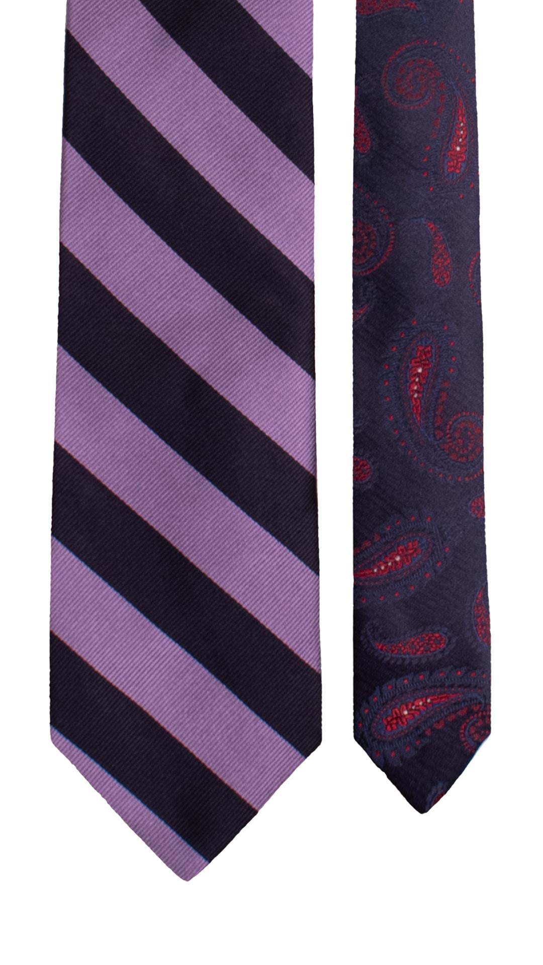 Cravatta Regimental di Seta Blu Notte con Righe Viola Nodo in Contrasto Blu N3358 Made in Italy Graffeo Cravatte Pala