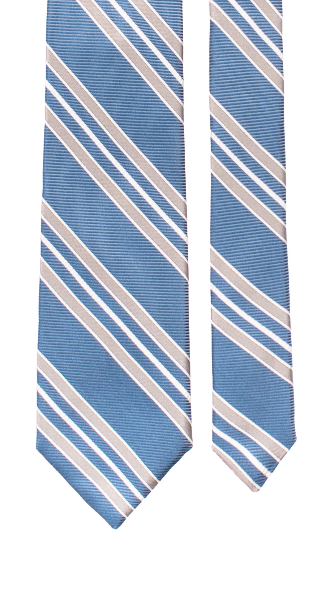 Cravatta Regimental di Seta Blu Petrolio con Righe Grigio Argento Bianco 7446 Made in Italy Graffeo Cravatte Pala