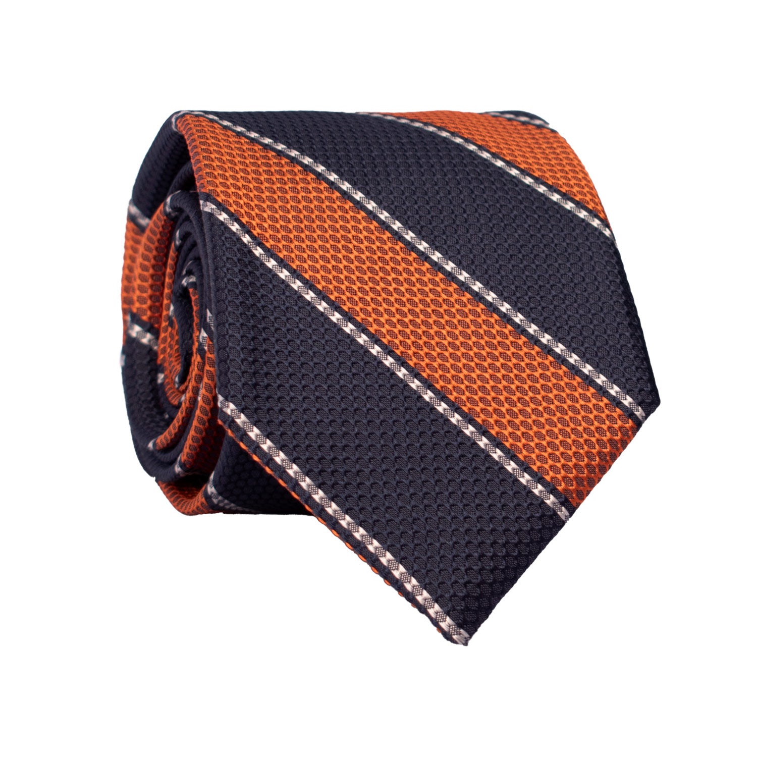 Cravatta Regimental di Seta Blu con Righe Arancione Bianche AN7505 Made in Italy Graffeo Cravatte Rotolo