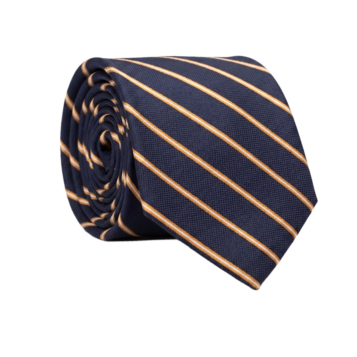 Cravatta Regimental di Seta Blu con Righe Arancioni Bianche 7639 Made in Italy Graffeo Cravatte Rotolo