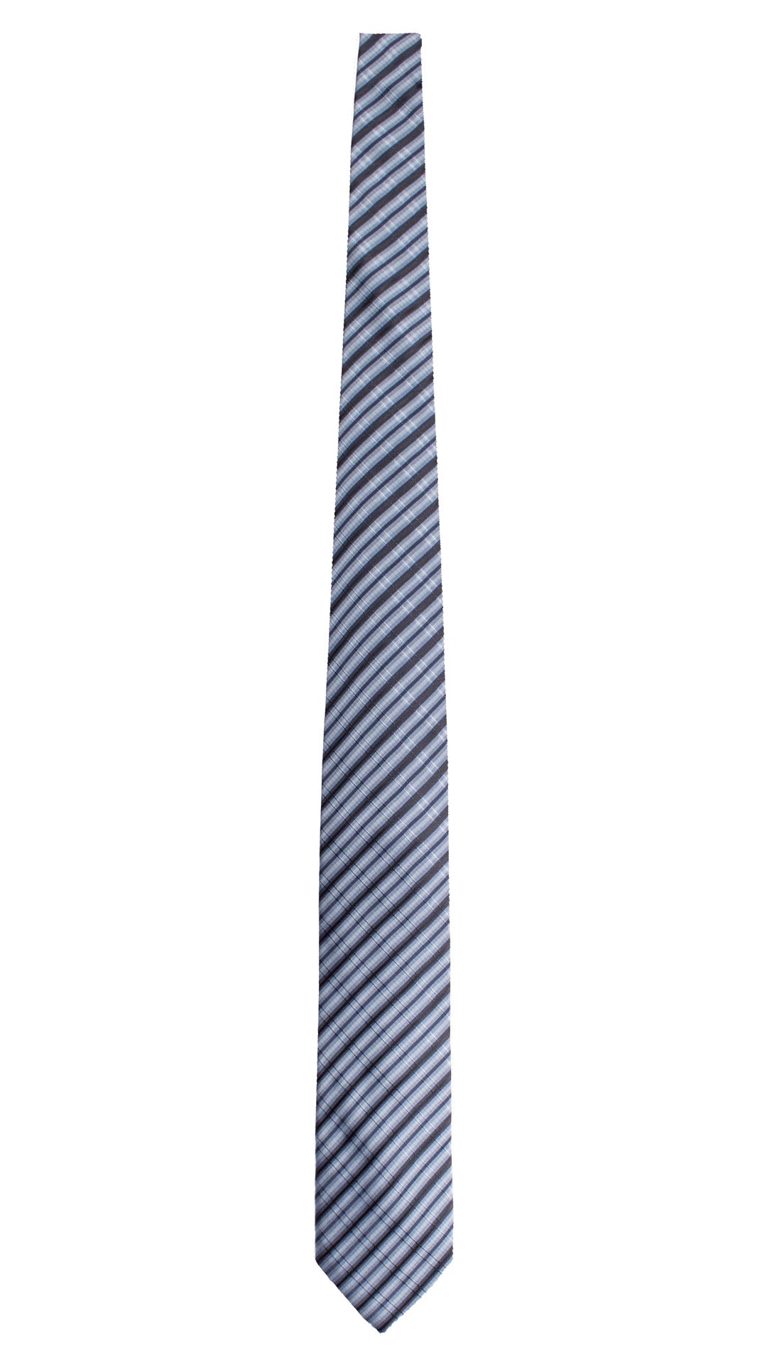 Cravatta Regimental di Seta Blu con Righe Celesti Effetto Goffrato 1678 Graffeo Cravatte Made in Italy Intera