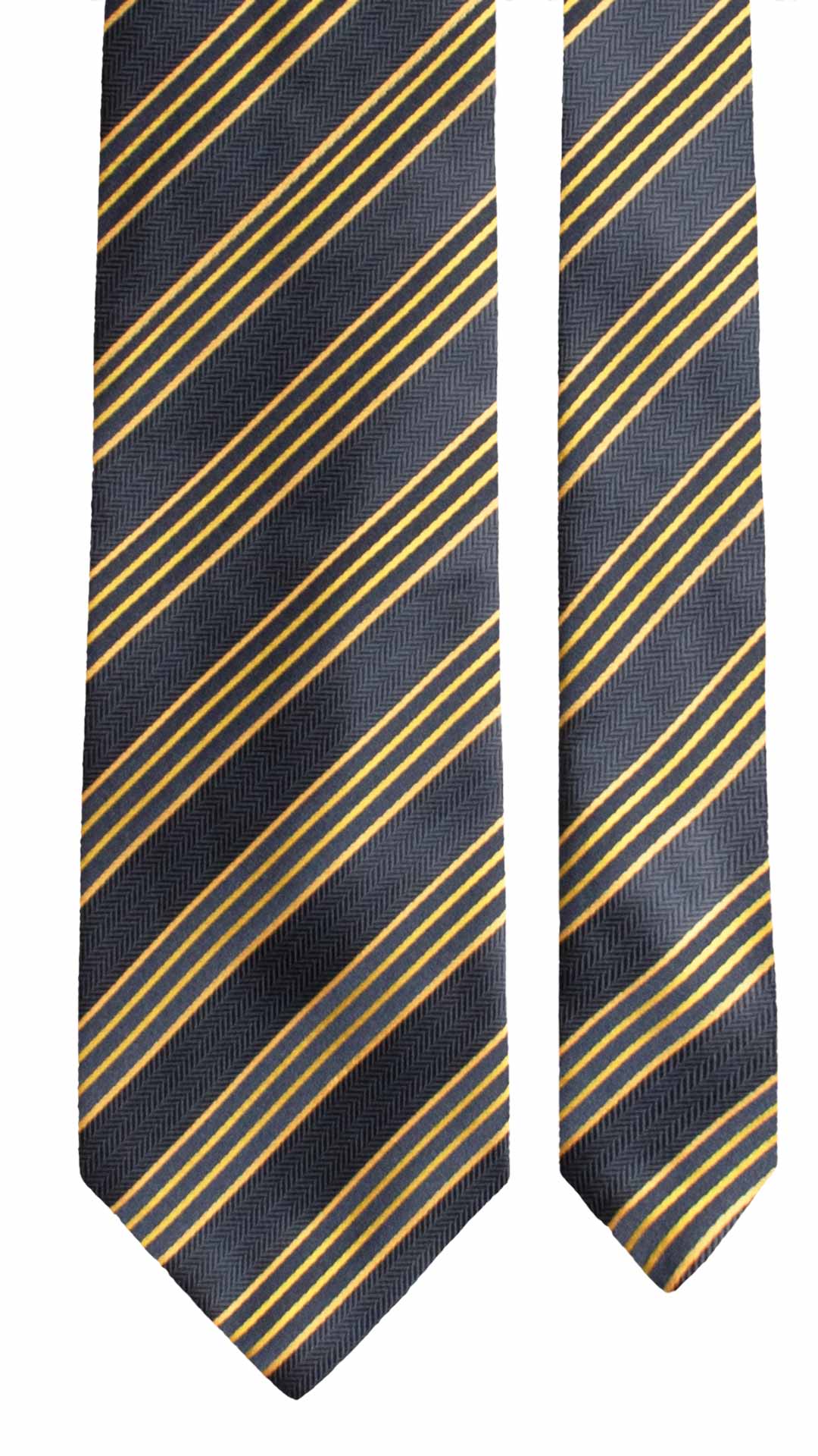 Cravatta Regimental di Seta Blu con Righe Gialle 1951 Graffeo Cravatte Made in Italy Pala