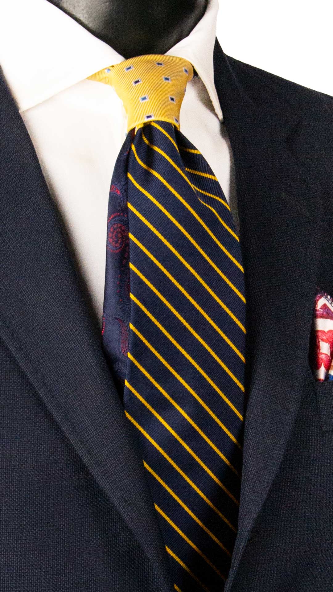 Cravatta Regimental di Seta Blu con Righe Gialle Nodo in Contrasto Giallo Fantasia Azzurro Bluette Celeste N3284 Made in Italy Graffeo Cravatte