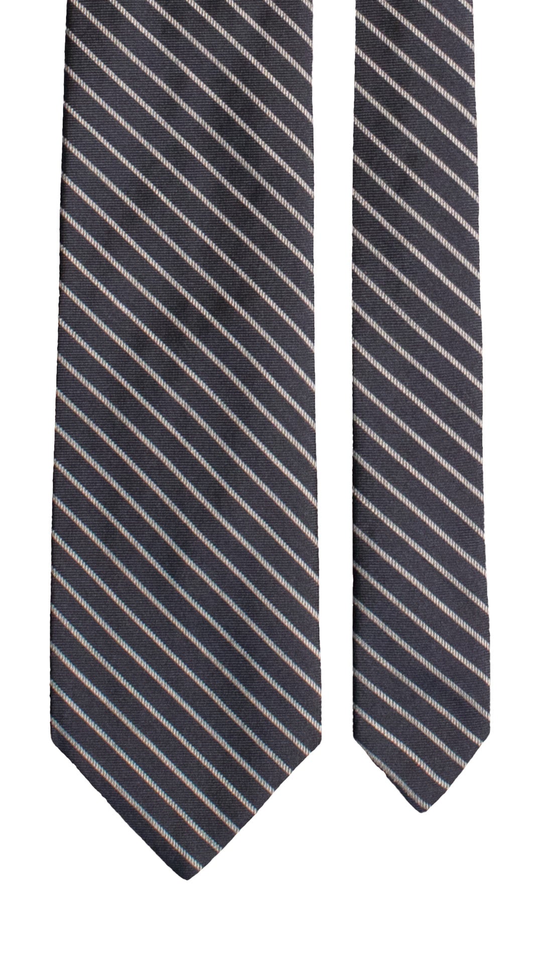 Cravatta Regimental di Seta Blu con Righe Grigie 7544 Made in Italy Graffeo Cravatte Pala