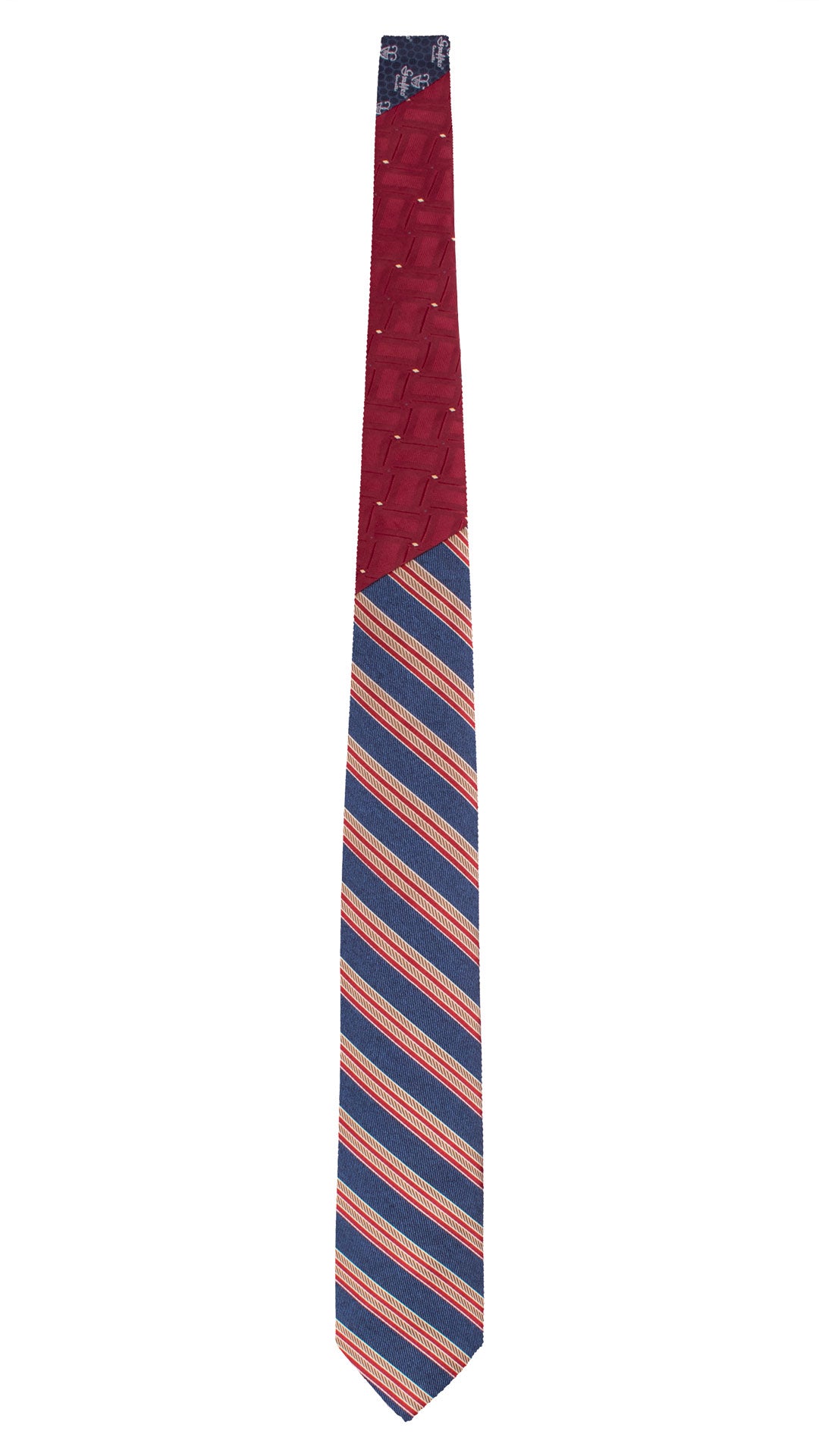 Cravatta Regimental di Seta Blu con Righe Rosse Bianche Color Corda Nodo in Contrasto Bordeaux Fantasia Tono su Tono Beige Avio N3337 Graffeo Cravatte Made in Italy Intera