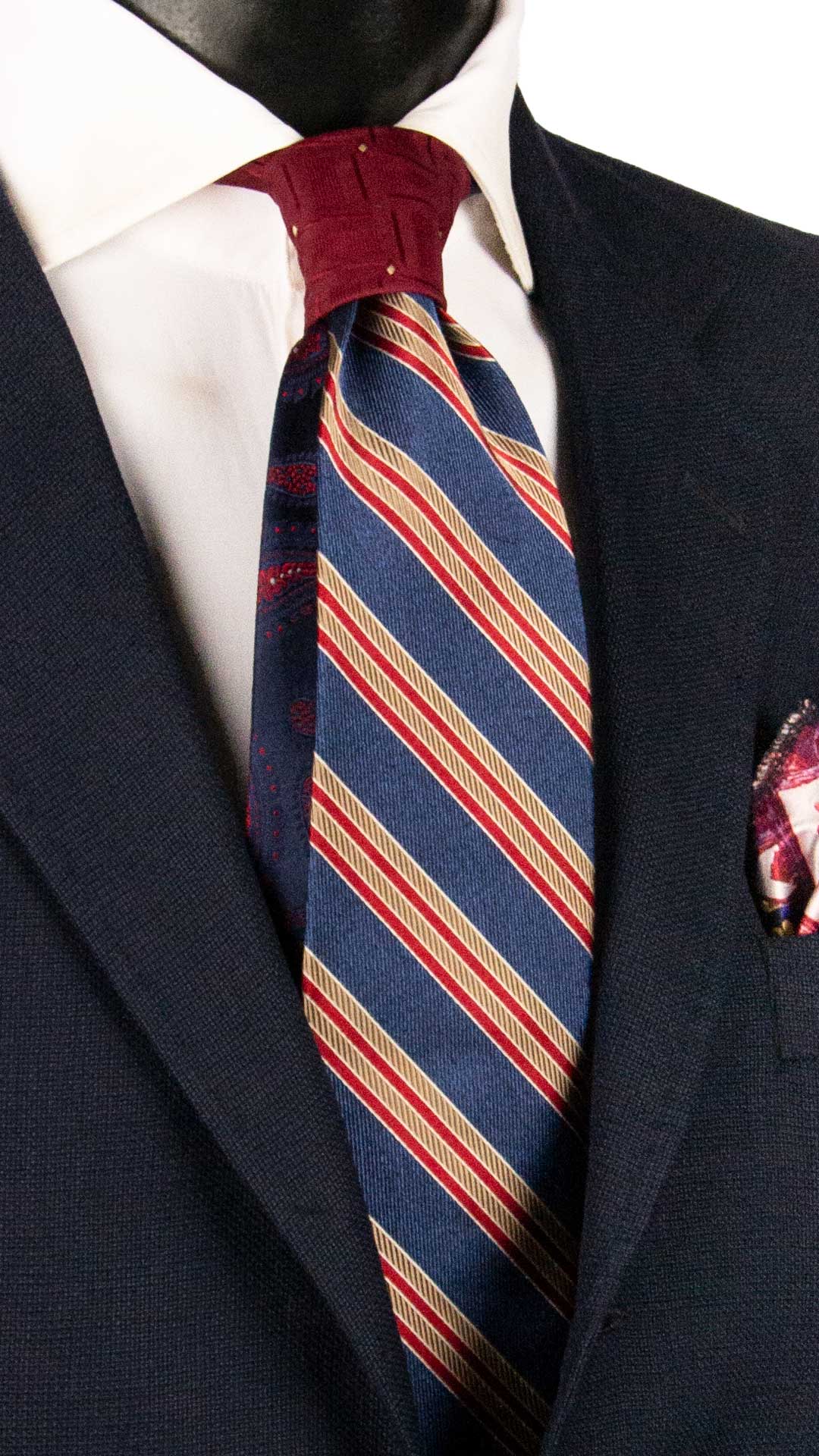 Cravatta Regimental di Seta Blu con Righe Rosse Bianche Color Corda Nodo in Contrasto Bordeaux Fantasia Tono su Tono Beige Avio N3337 Graffeo Cravatte Made in Italy