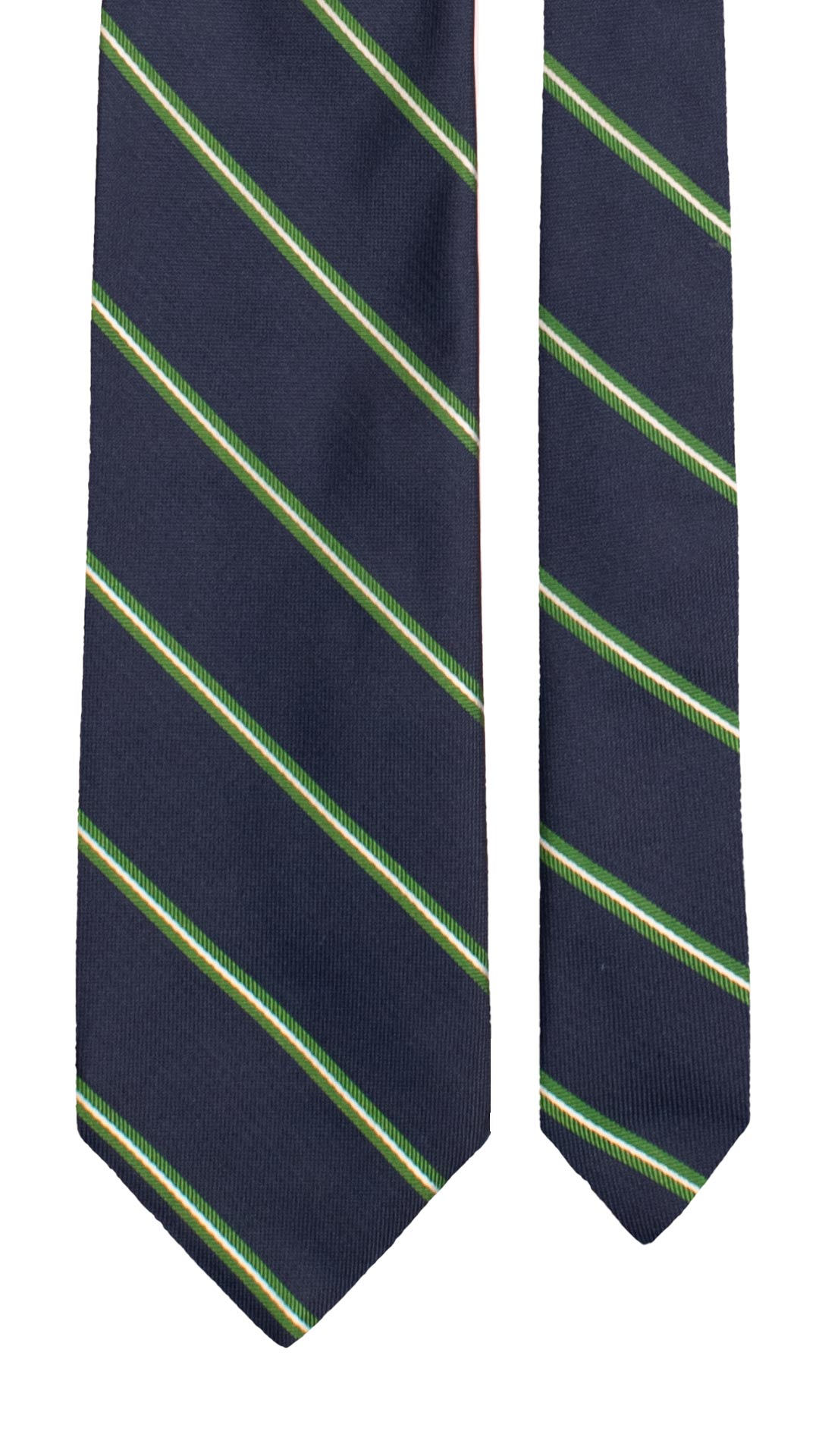 Cravatta Regimental di Seta Blu con Righe Verdi Bianche 7640 Made in Italy Graffeo Cravatte Pala