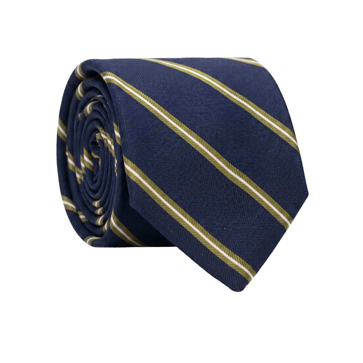 Cravatta Regimental di Seta Blu con Righe Verdi Bianche 7640 Made in Italy Graffeo Cravatte Rotolo