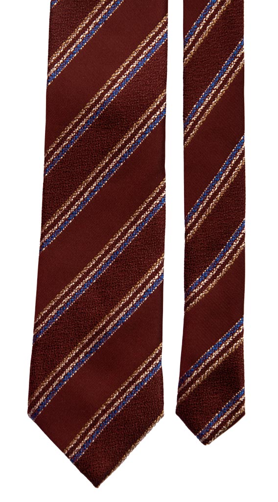 Cravatta Regimental di Seta Bordeaux con Righe Bluette Bianche Tortora AN6887 pala