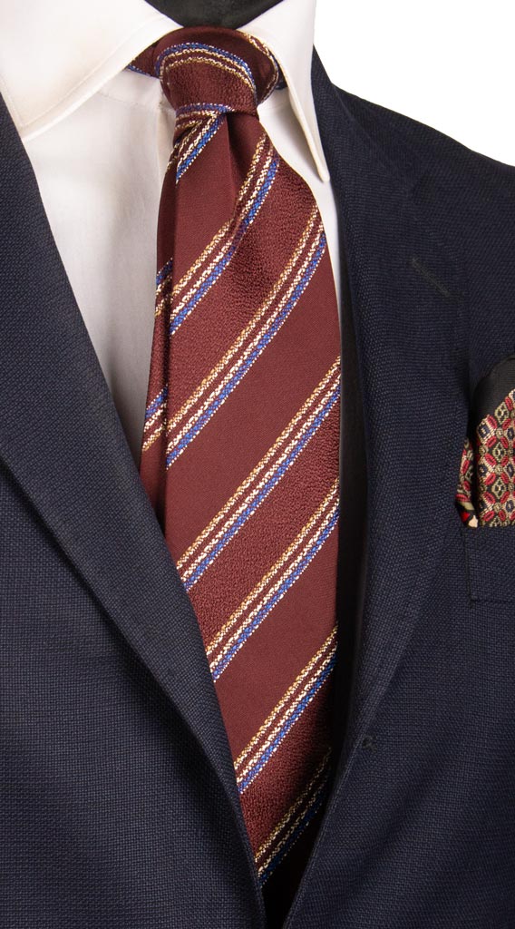 Cravatta Regimental di Seta Bordeaux con Righe Bluette Bianche Tortora AN6887 Made in Italy Graffeo Cravatte