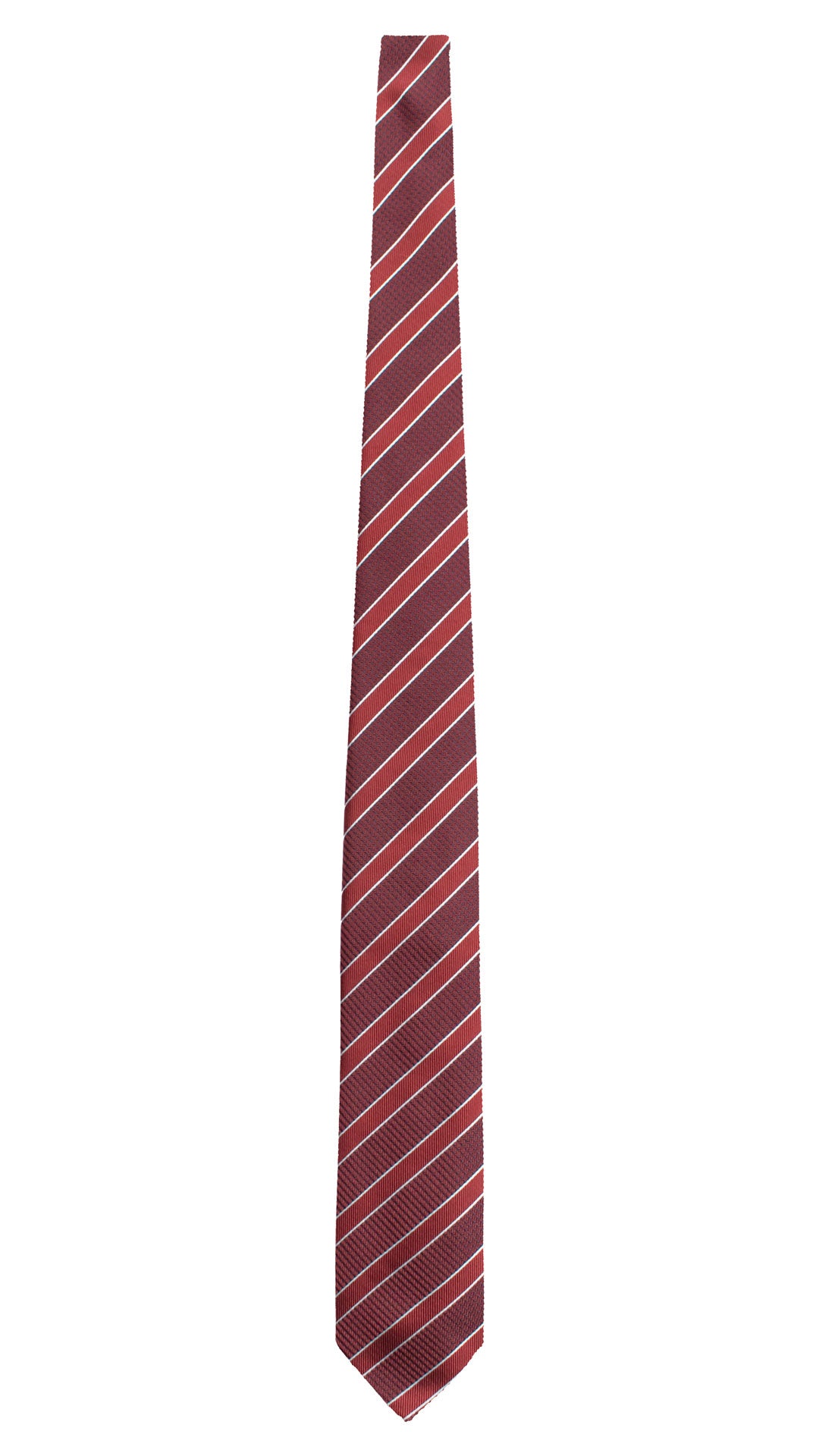 Cravatta Regimental di Seta Borgogna Blu con Righe Rosso Bordeaux Grigie 7756 Made in Italy Graffeo Cravatte Intera