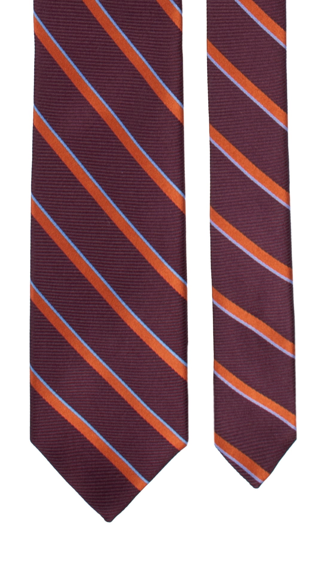 Cravatta Regimental di Seta Borgogna con Righe Arancione Celeste 7251 Graffeo Cravatte Made in Italy Pala