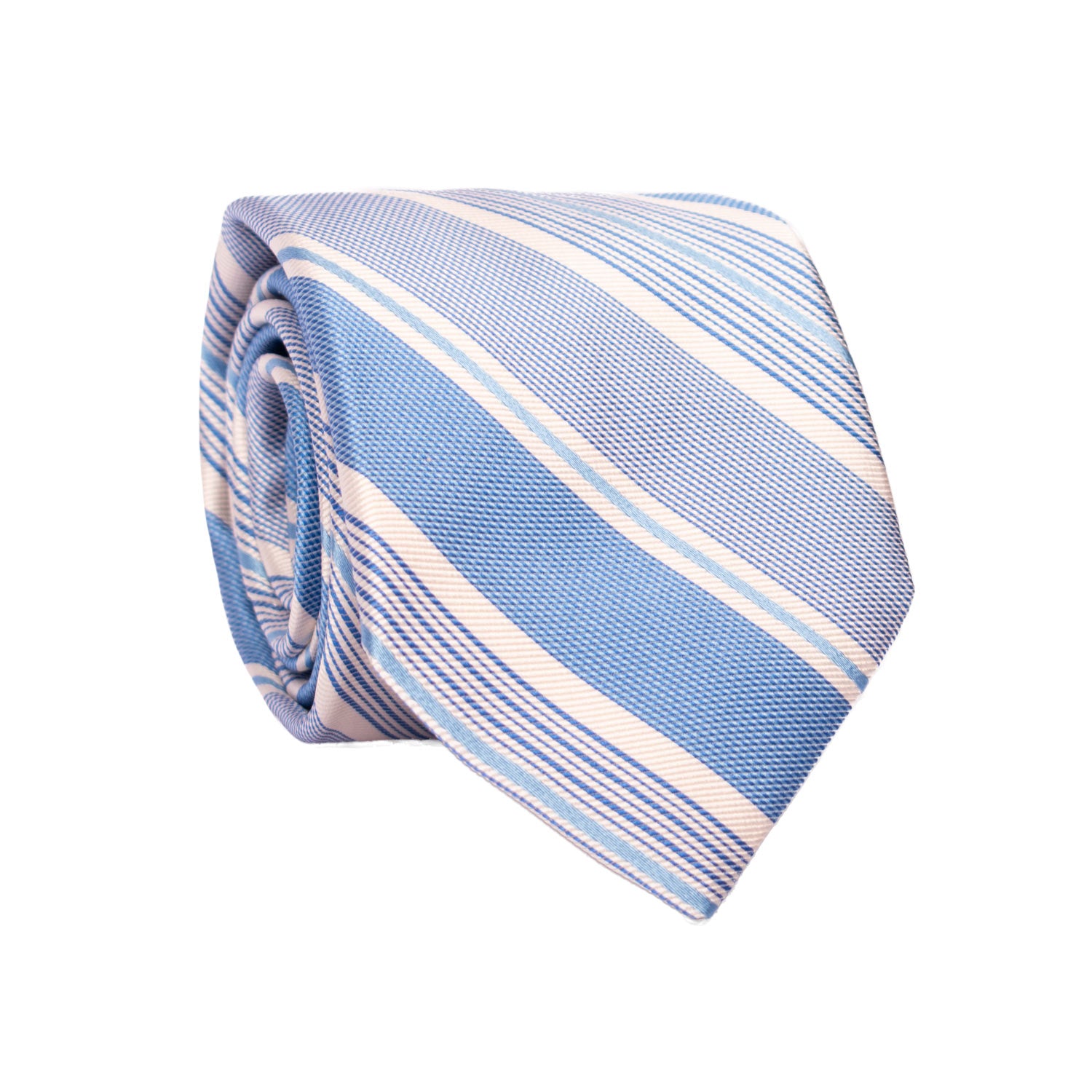 Cravatta Regimental di Seta Celeste Bianco 7214 Graffeo Cravatte Made in Italy Rotolo