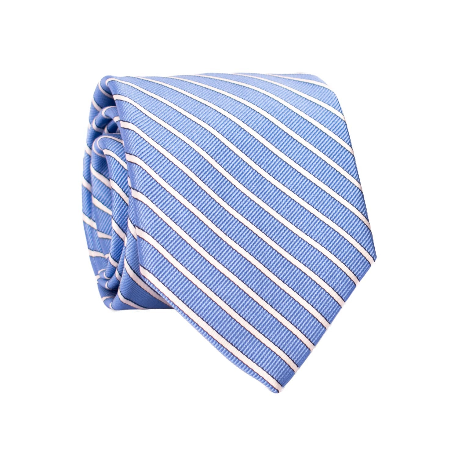 Cravatta Regimental di Seta Celeste con Righe Bianche 7321 Graffeo Cravatte Made in Italy Rotolo