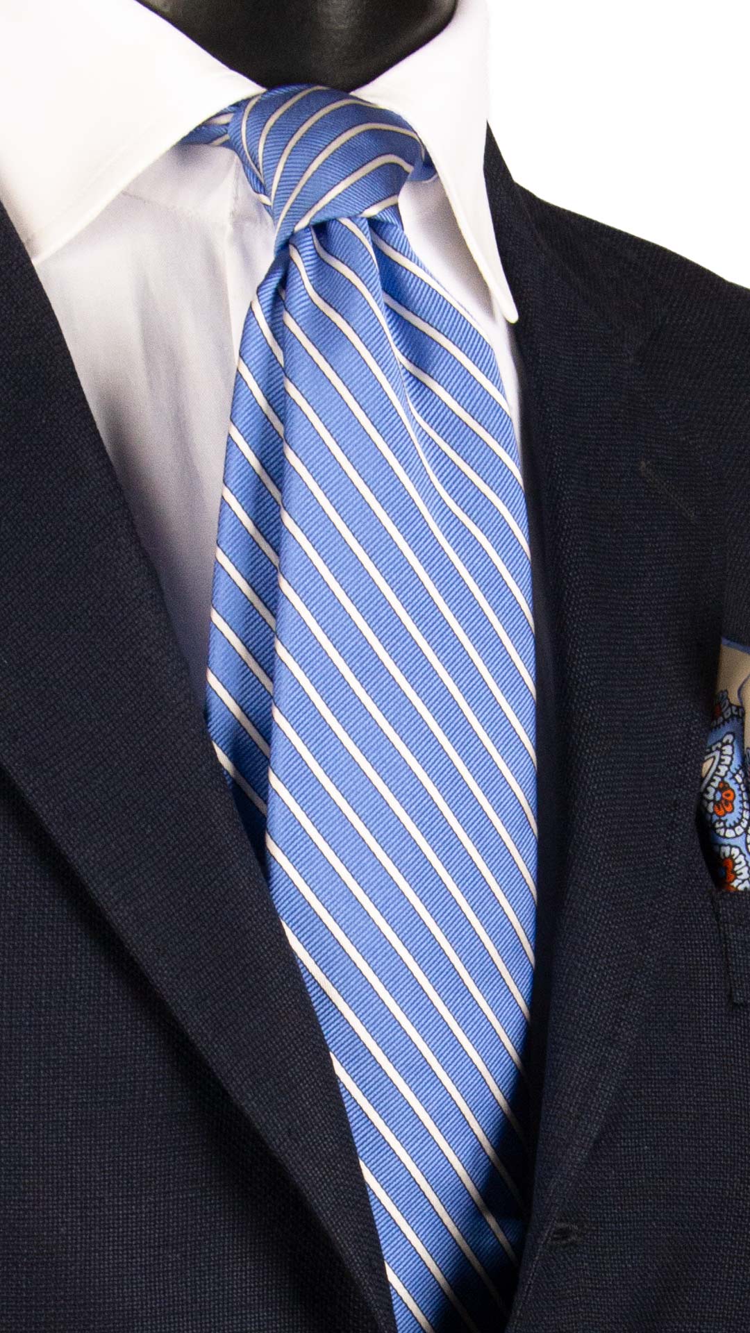 Cravatta Regimental di Seta Celeste con Righe Bianche 7321 Graffeo Cravatte Made in Italy