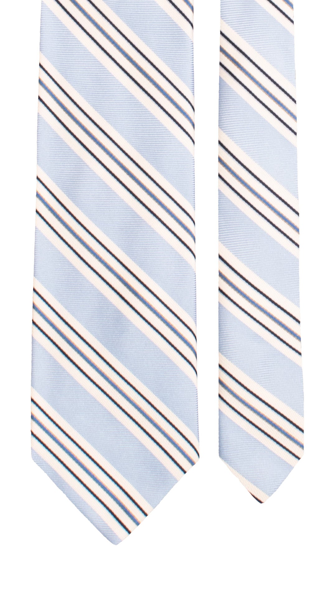 Cravatta Regimental di Seta Celeste con Righe Bianche Blu Notte Beige 7624 Made in Italy Graffeo Cravatte Pala