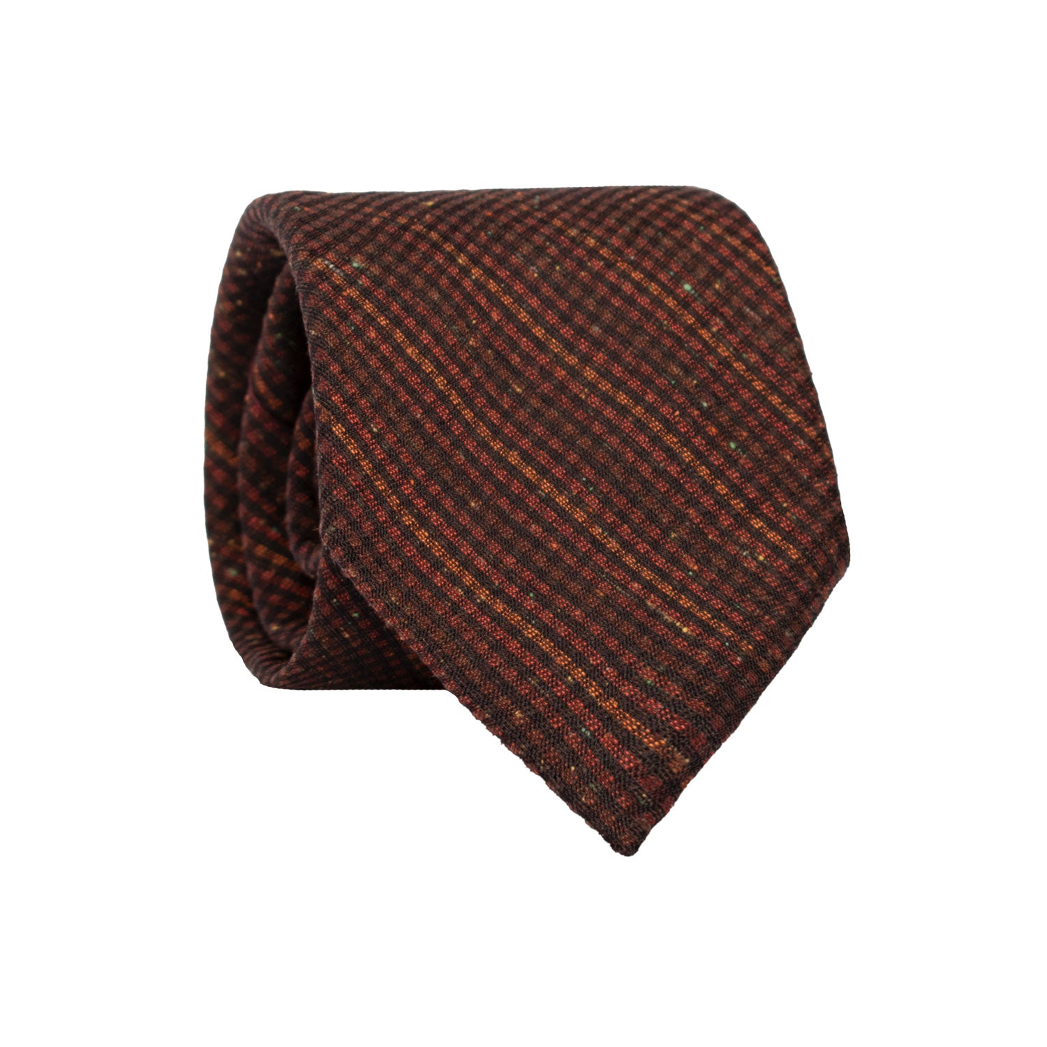 Cravatta Regimental di Seta Cotone Marrone a Quadri Effetto Tweed Multicolor 7395 Cravatte Rotolo