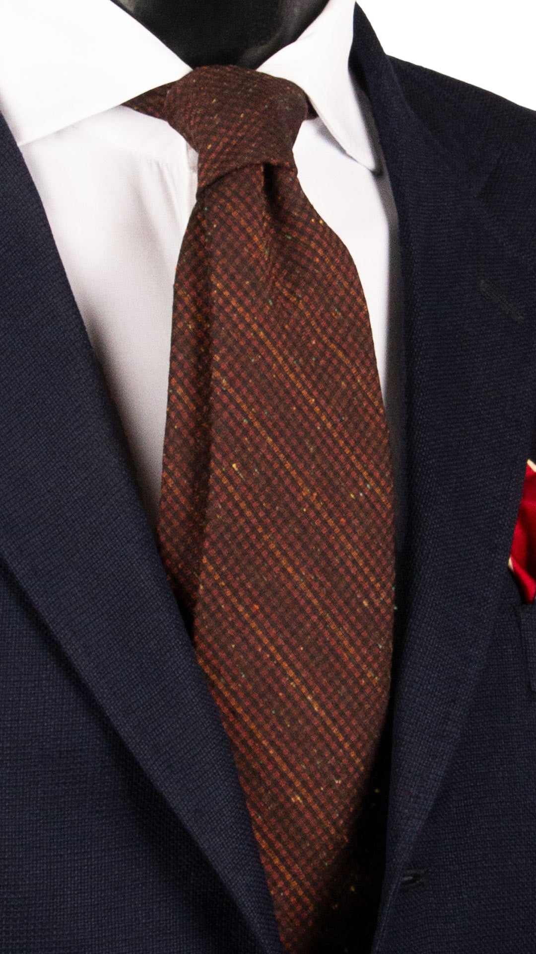 Cravatta Regimental di Seta Cotone Marrone a Quadri Effetto Tweed Multicolor 7395 Cravatte
