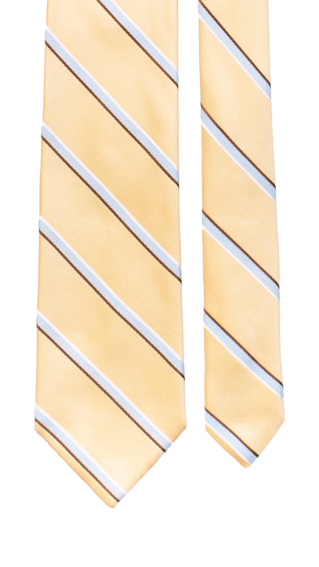 Cravatta Regimental di Seta Giallo Crema con Righe Celeste Marrone Bianco 7461 Made in Italy Graffeo Cravatte Pala