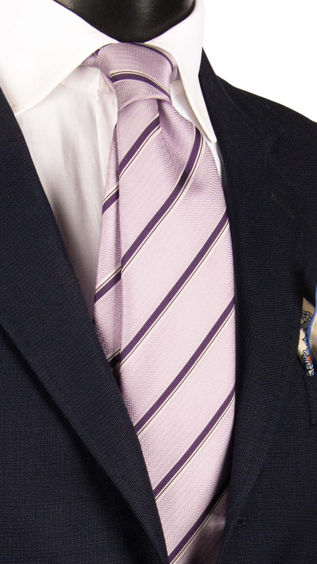 Cravatta Regimental di Seta Glicine con Righe Viola Bianche 7301 Graffeo Cravatte Made in Italy