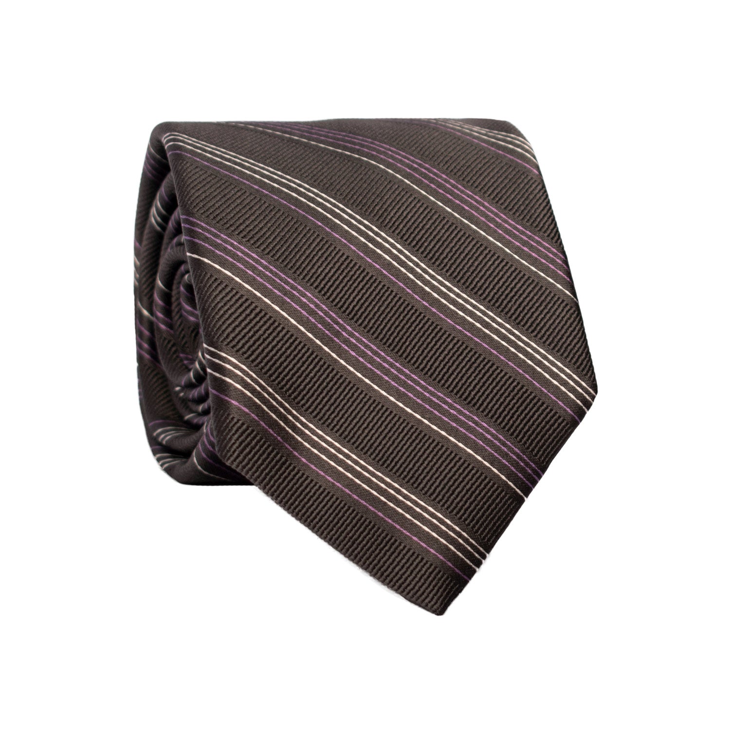 Cravatta Regimental di Seta Grigia Antracite con Righe Viola Bianche 7337 Rotolo