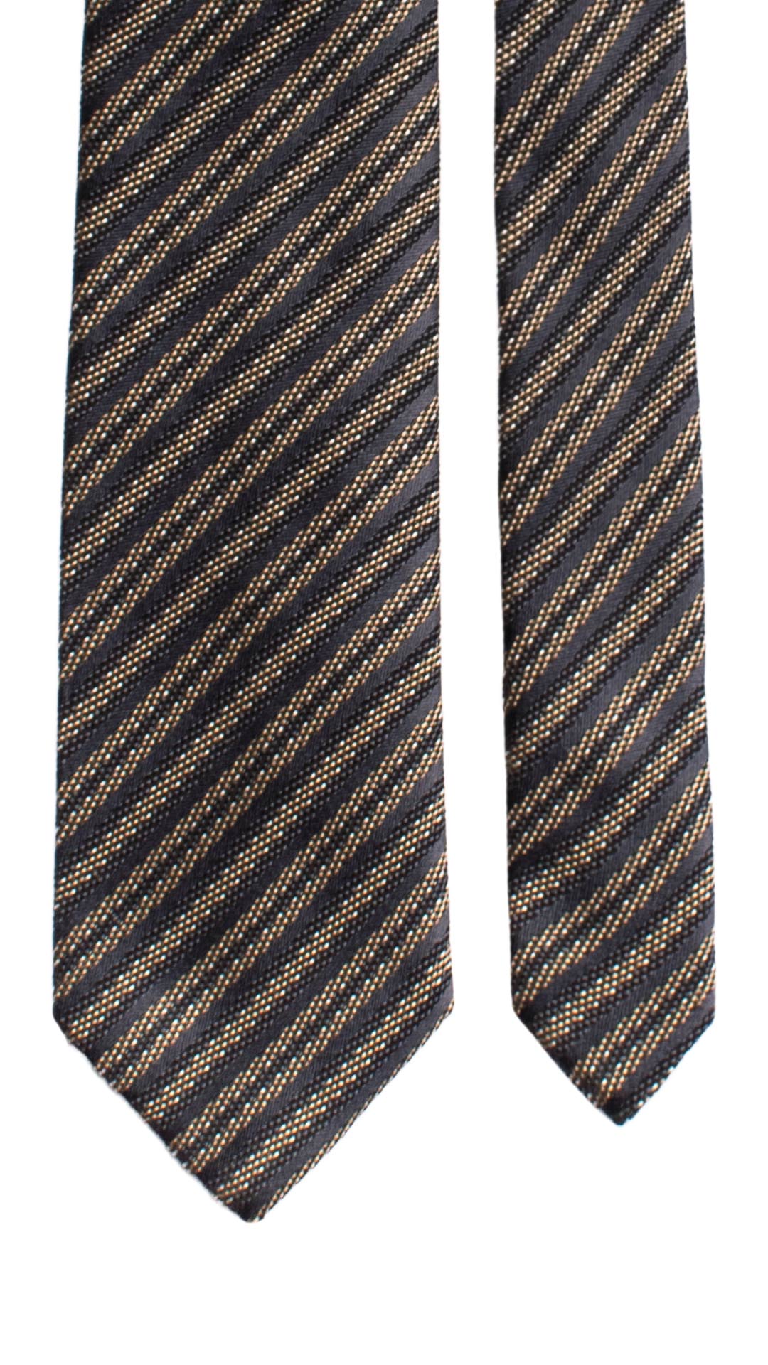 Cravatta Regimental di Seta Grigia Scura con Righe Beige Blu Bianche 7323 Graffeo Cravatte Made in Italy Pala