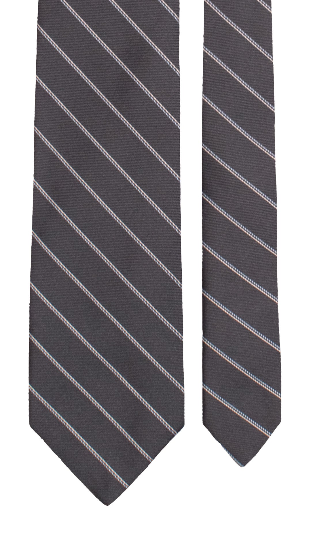 Cravatta Regimental di Seta Grigio Antracite con Righe Celesti Bianche 7554 Made in Italy Graffeo Cravatte Pala