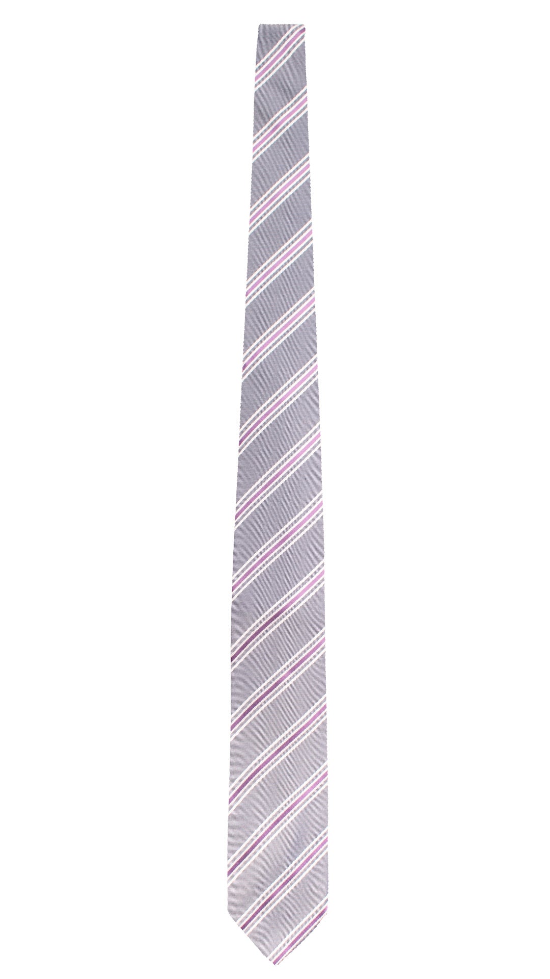 Cravatta Regimental di Seta Grigio Argento Blu con Righe Bianche Viola 1844 Graffeo Cravatte Made in Italy Intera