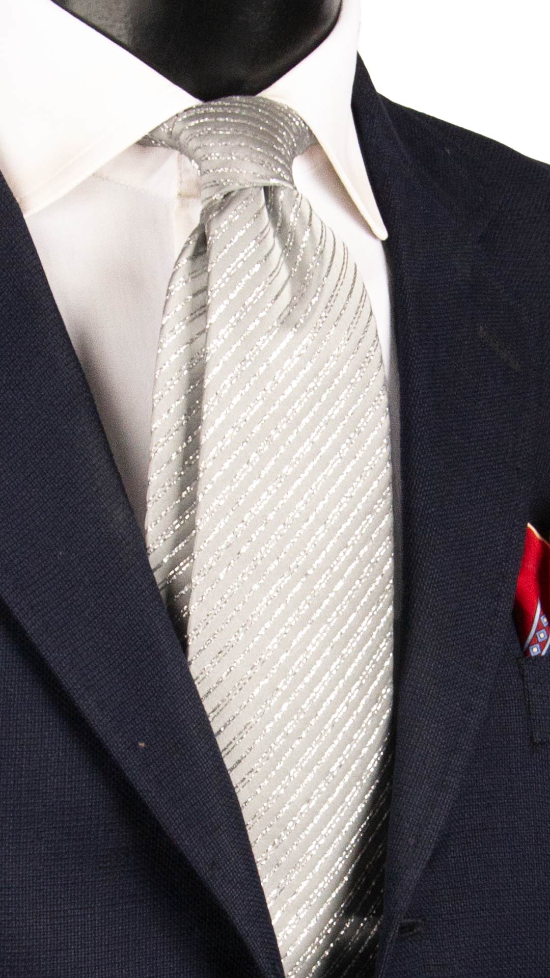 Cravatta Regimental di Seta Grigio Argento Lurex 1709 Graffeo Cravatte Made in Italy 