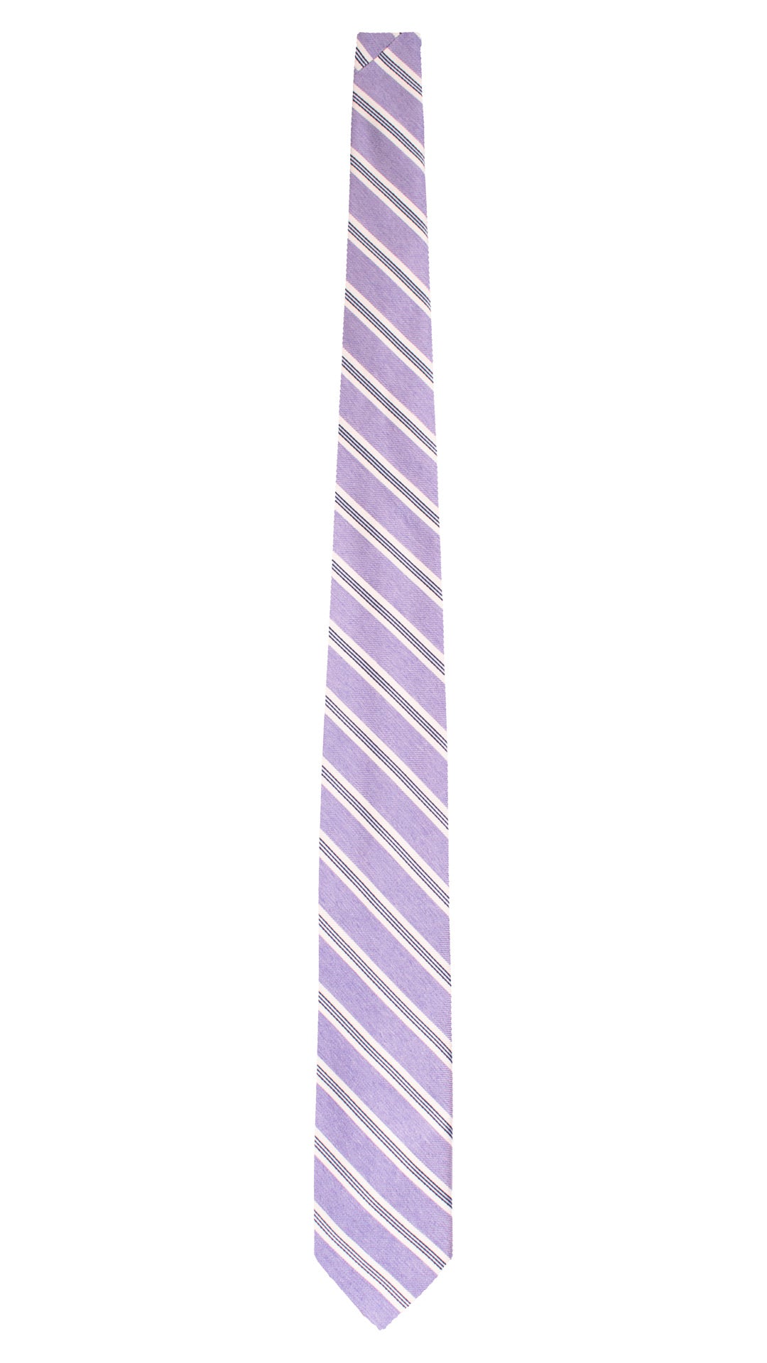 Cravatta Regimental di Seta Lavanda con Righe Celesti Bianche Blu 7574 Made in Italy Graffeo Cravatte Intera