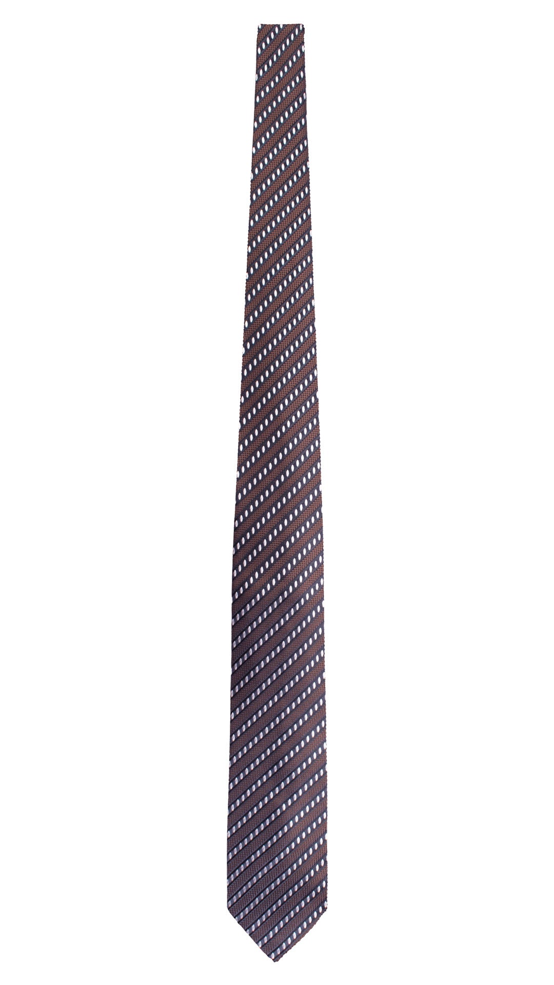 Cravatta Regimental di Seta Marrone Blu Fantasia Grigio Argento Celeste 1680 Graffeo Cravatte Made in Italy Intera