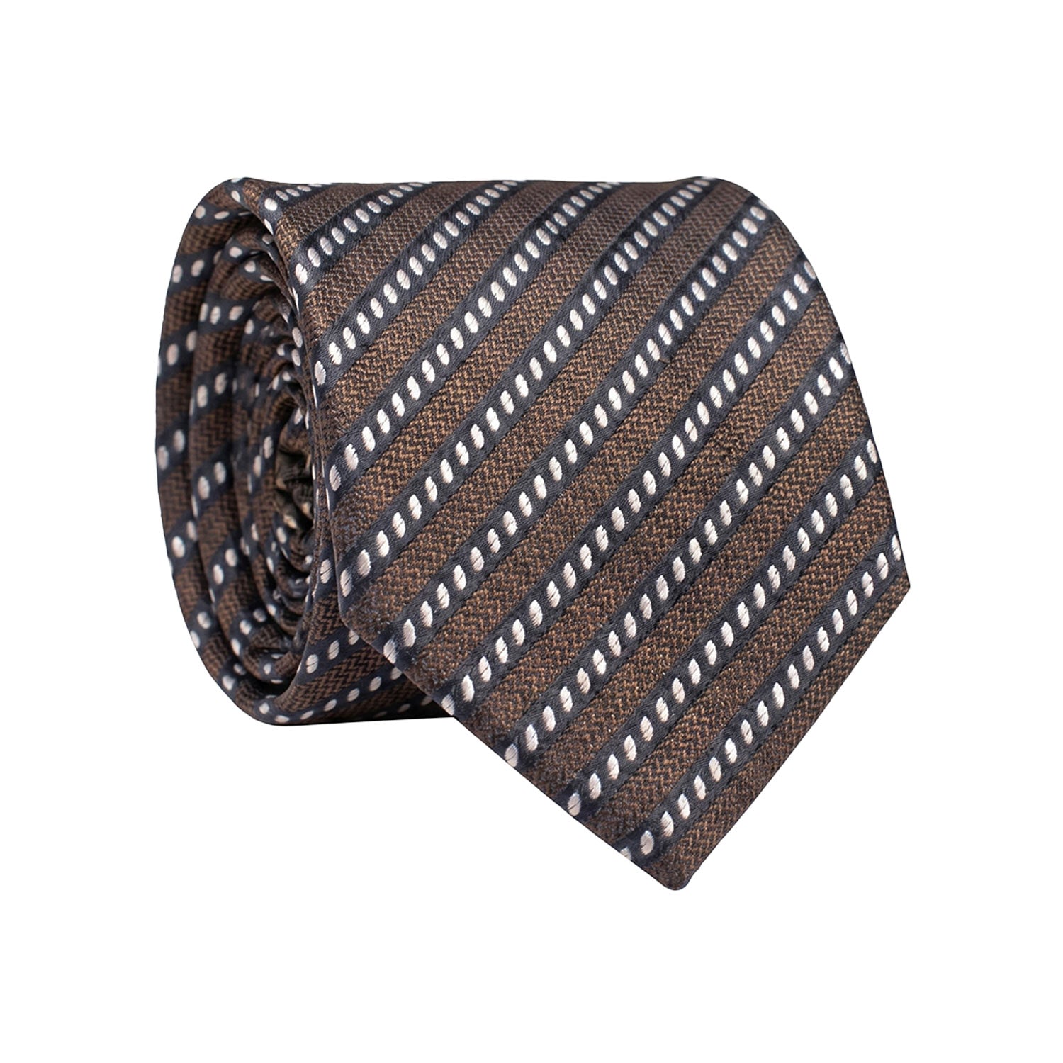 Cravatta Regimental di Seta Marrone Blu Fantasia Grigio Argento Celeste 1680 Graffeo Cravatte Made in Italy Rotolo