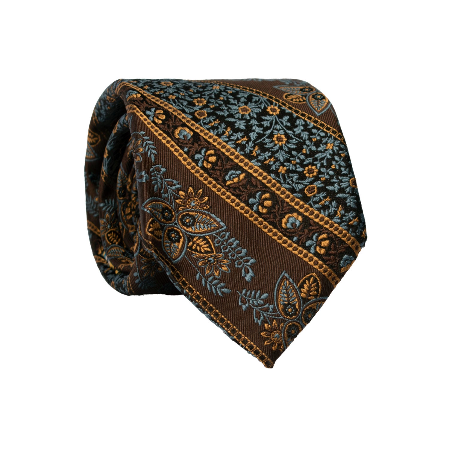 Cravatta Regimental di Seta Marrone Nero a Fiori Multicolor AN7413 Made in Italy Graffeo Cravatte Rotolo