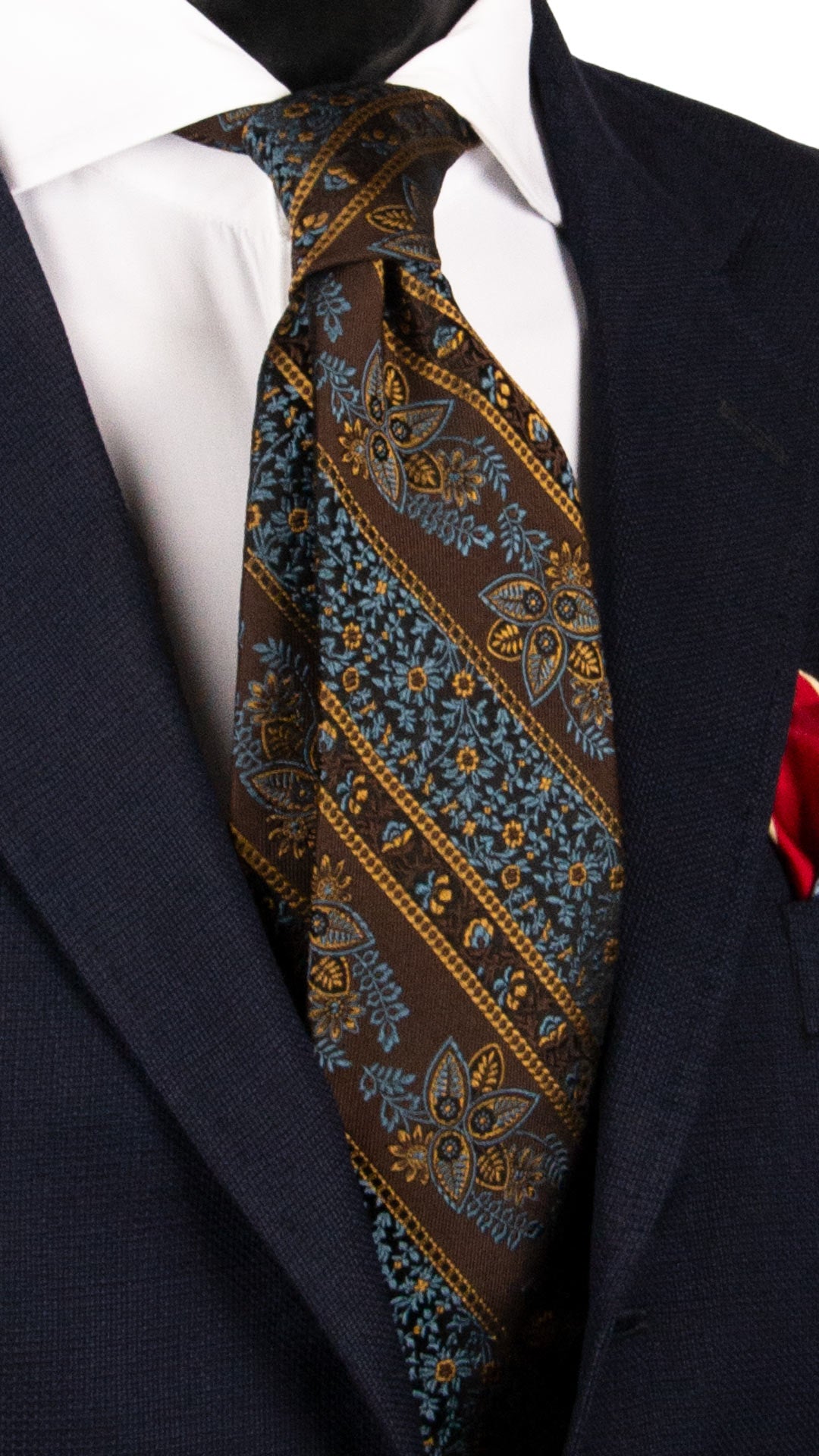 Cravatta Regimental di Seta Marrone Nero a Fiori Multicolor AN7413 Made in Italy Graffeo Cravatte