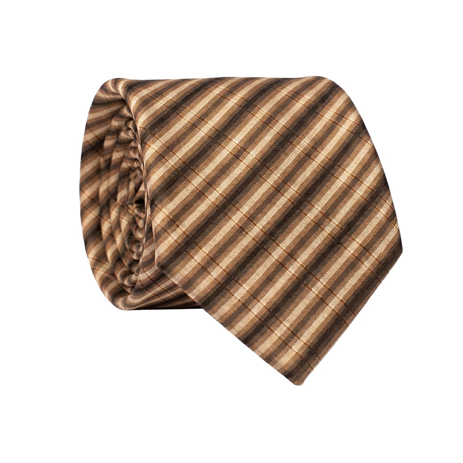 Cravatta Regimental di Seta Marrone con Righe Beige Effetto Goffrato 1679 Graffeo Cravatte Made in Italy Rotolo