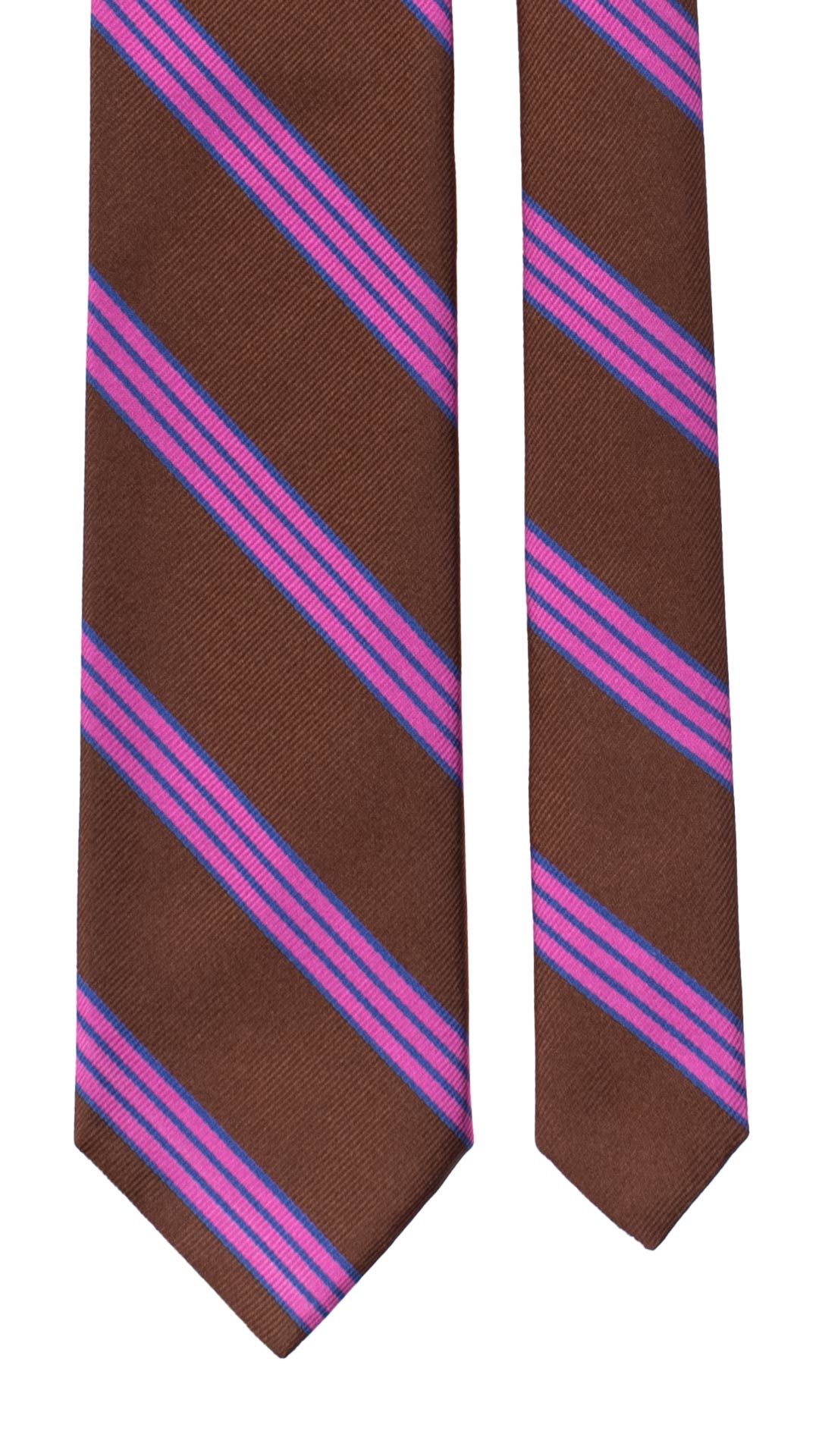 Cravatta Regimental di Seta Marrone con Righe Fucsia Bluette 7436 Made in Italy Graffeo Cravatte Pala