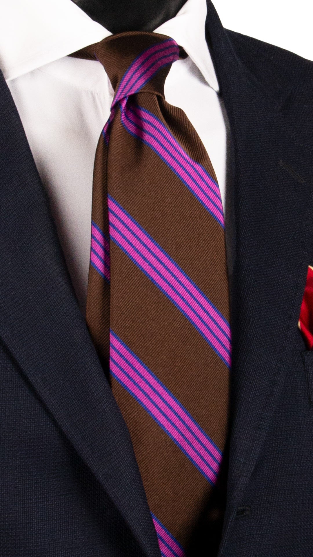 Cravatta Regimental di Seta Marrone con Righe Fucsia Bluette 7436 Made in Italy Graffeo Cravatte