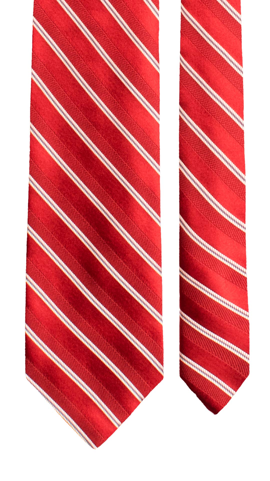 Cravatta Regimental di Seta Rossa con Righe Avorio Grigie 7777 Made in Italy Graffeo Cravatte Pala