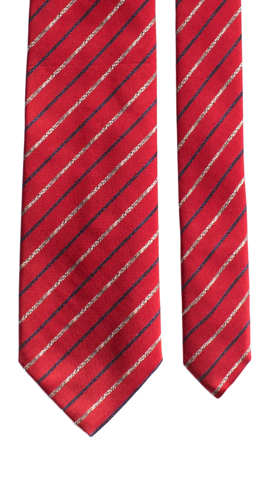 Cravatta Regimental di Seta Rossa con Righe Blu Grigie 7342 Graffeo Cravatte Made in Italy Pala