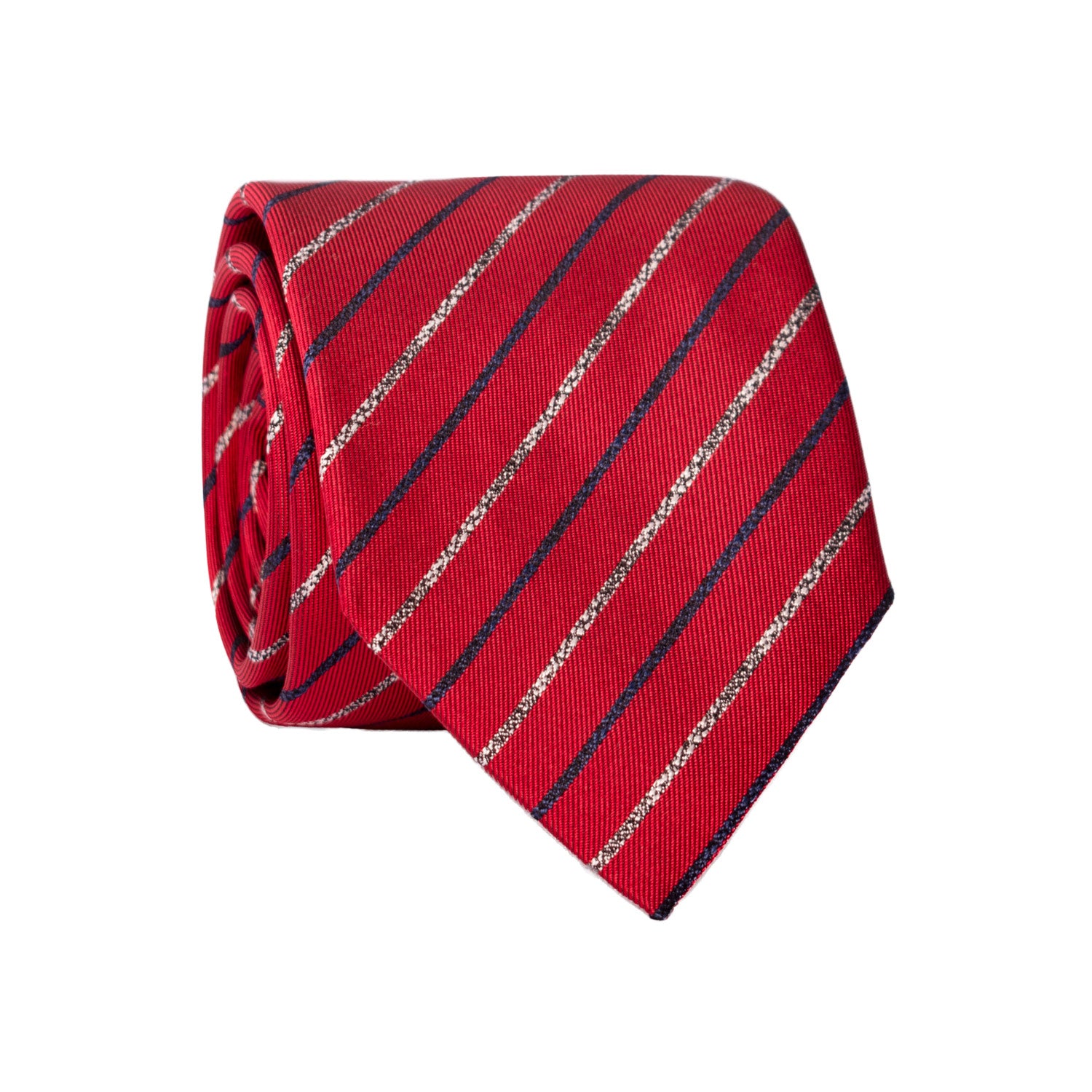 Cravatta Regimental di Seta Rossa con Righe Blu Grigie 7342 Graffeo Cravatte Made in Italy Rotolo
