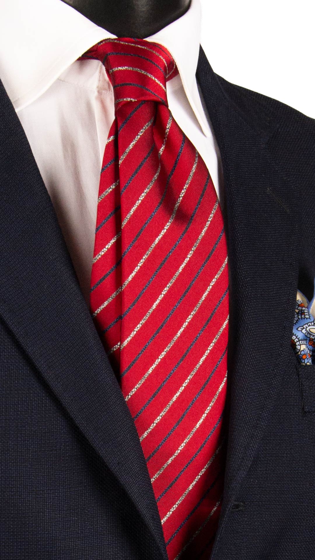 Cravatta Regimental di Seta Rossa con Righe Blu Grigie 7342 Graffeo Cravatte Made in Italy