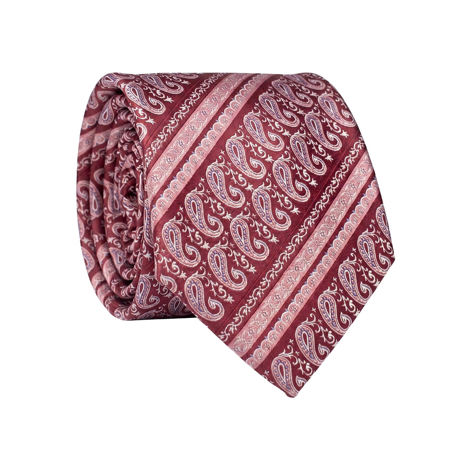 Cravatta Regimental di Seta Rosso Bordeaux Paisley Rosa Lilla Bianco 1630 Graffeo Cravatte Made in Italy Rotolo