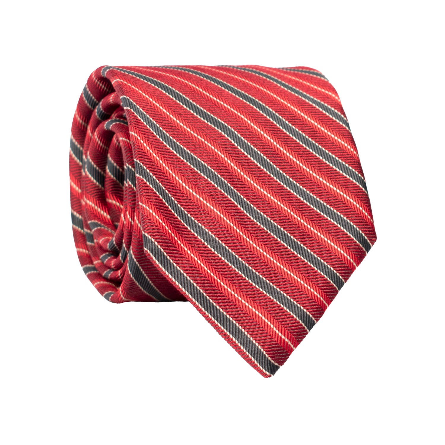 Cravatta Regimental di Seta Rosso Bordeaux con Righe Grigie Bianche 7514 Made in Italy Graffeo Cravatte Rotolo