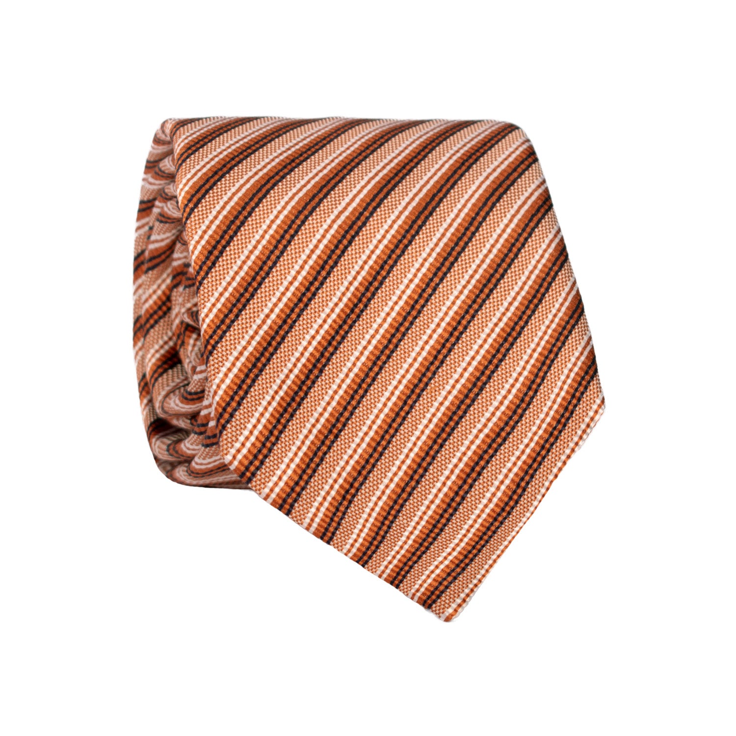 Cravatta Regimental di Seta Ruggine con Righe Bianche Blu 7341 Graffeo Cravatte Made in Italy Rotolo