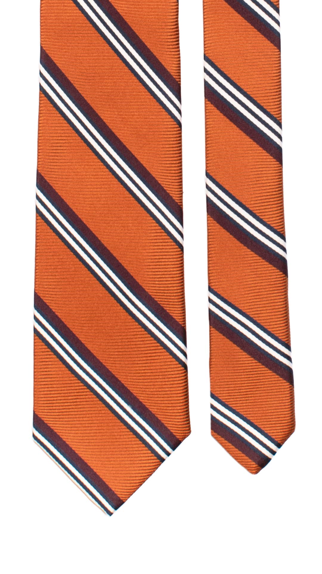 Cravatta Regimental di Seta Ruggine con Righe Borgogna Bianche Blu AN7274 Graffeo Cravatte Made in Italy Pala