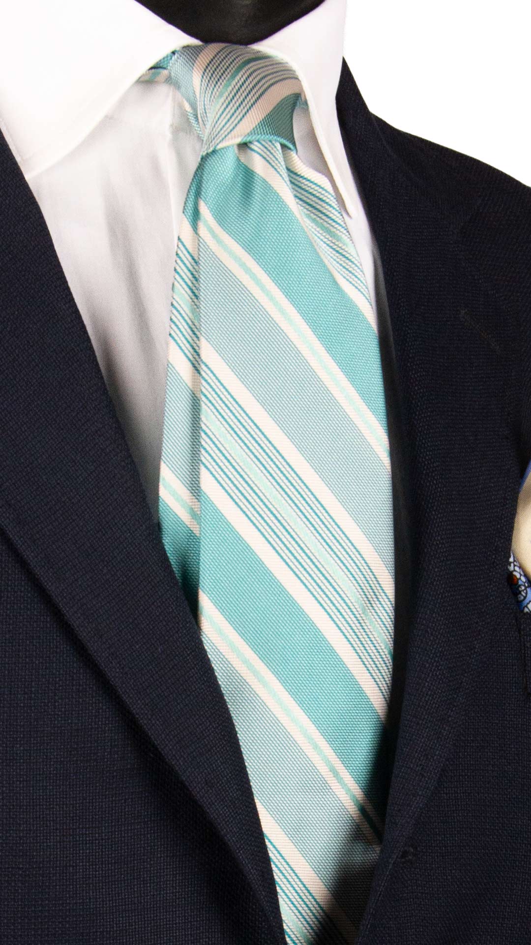 Cravatta Regimental di Seta Verde Acqua Bianca 7215 Graffeo Cravatte Made in Italy