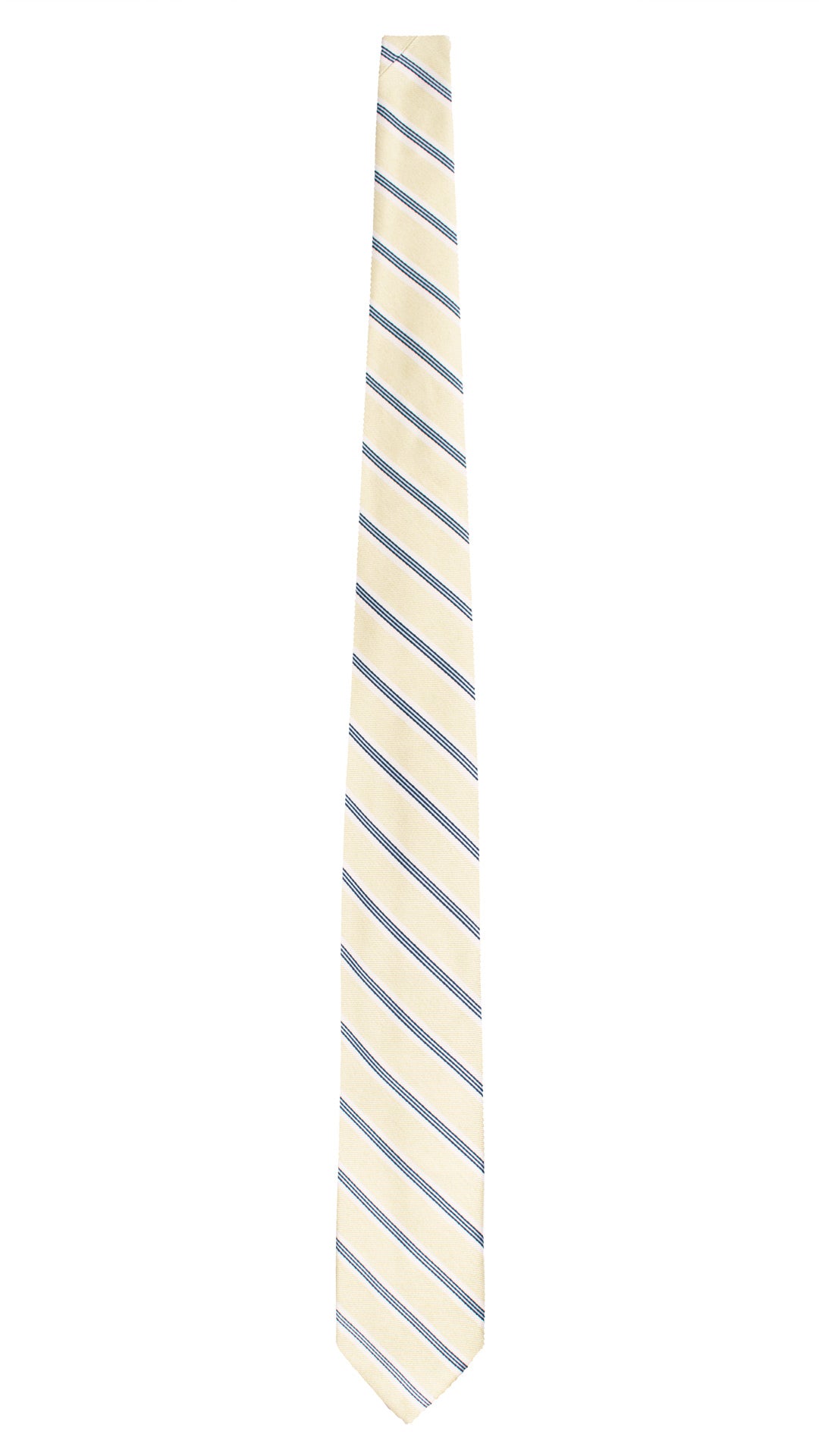 Cravatta Regimental di Seta Verde Chiaro con Righe Blu Bianche Celesti 7674 Made in Italy Graffeo Cravatte Intera