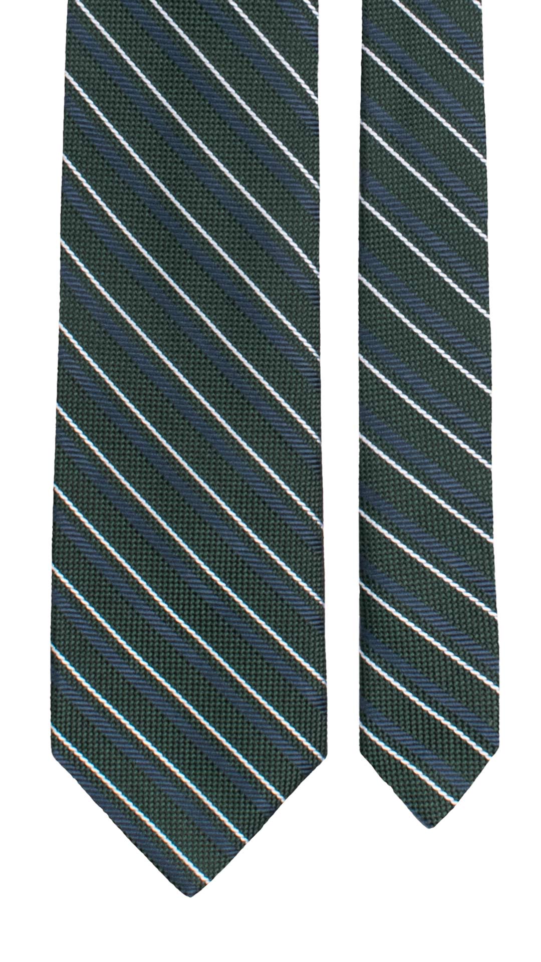 Cravatta Regimental di Seta Verde con Righe Blu Grigie AN7739 Made in Italy Graffeo Cravatte Pala