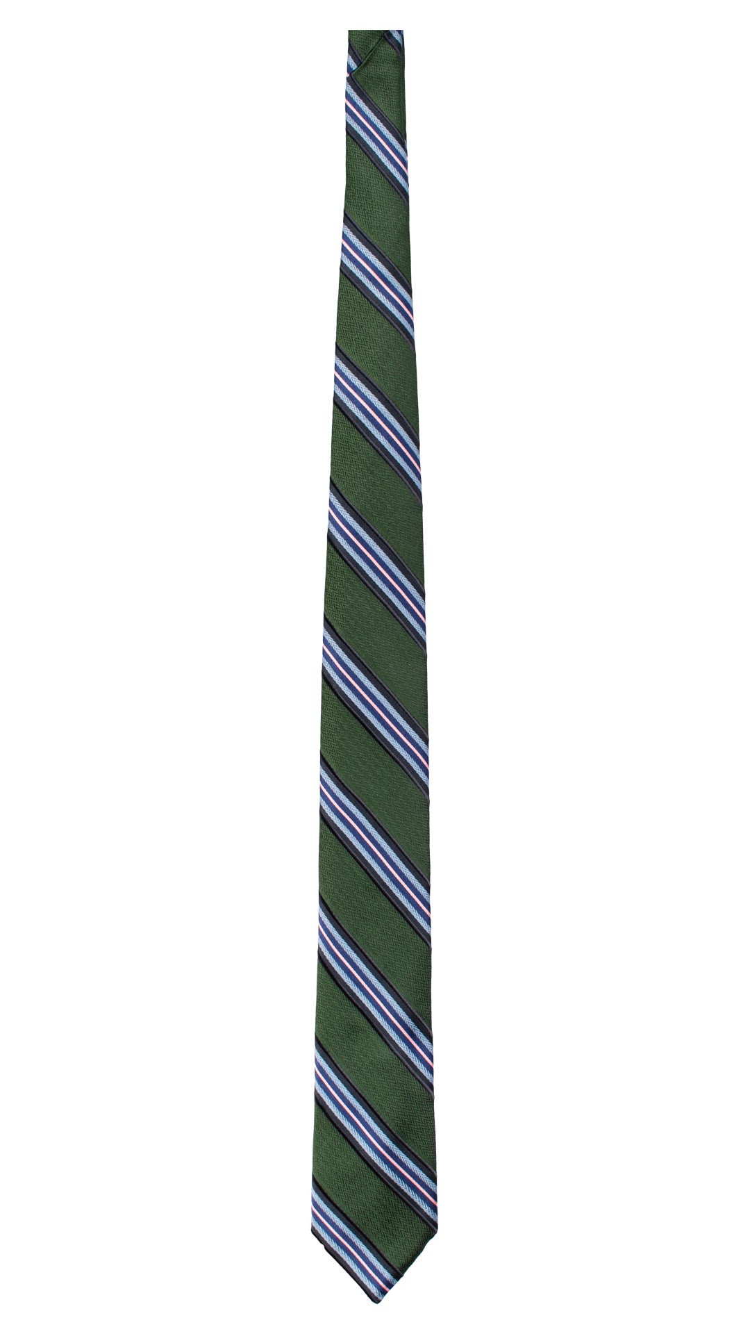 Cravatta Regimental di Seta Verde con Righe Rosa Bluette Celeste AN7422 Made in Italy Graffeo Cravatte Intera